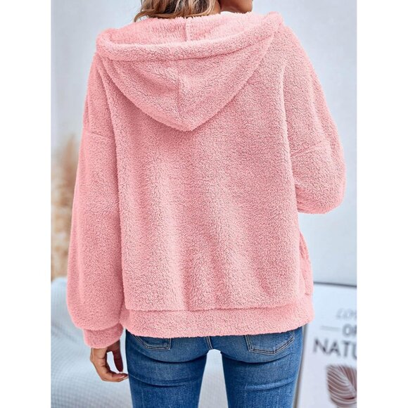 Women's Fuzzy Sherpa Fleece Jacket Zip Up Oversized Winter Warm Hoodie - Picture 4 of 4